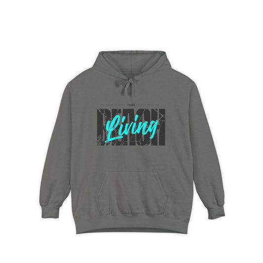 Beach Living Retro Vibes Unisex Garment-Dyed Hoodie, Casual Outdoor Wear, Summer Clothing, Beach Day Essentials, Perfect for Relaxation
