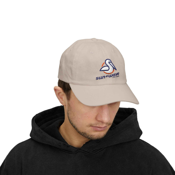 Sun + Wave Pelican Dad Cap - Embroidered Summer Beach Logo Baseball Hat
