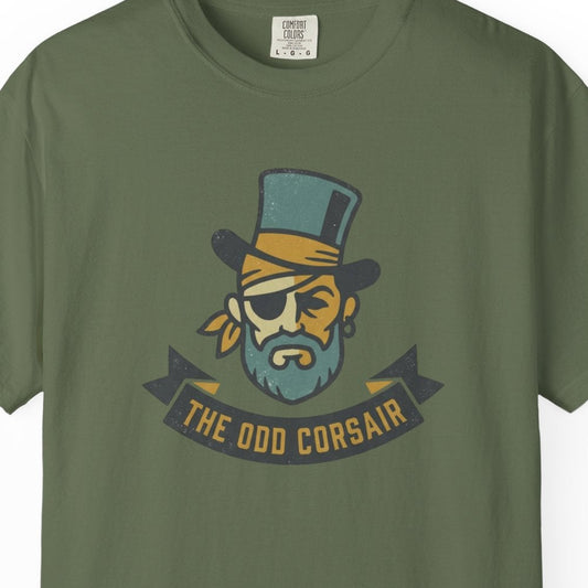 Green t-shirt with 'LUCKY' printed in camouflage pattern on a white background