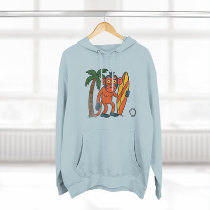 Beach Surfing Monkey Hoodie — Retro Beach Palm Tree Surfboard Graphic