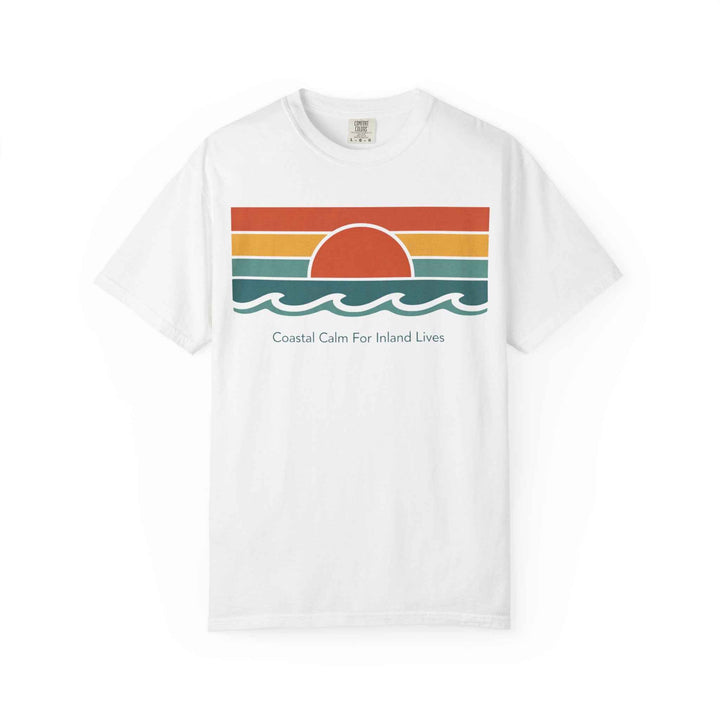 Coastal Calm Graphic T-Shirt — "Coastal Calm For Inland Lives" Sunset Waves Tee