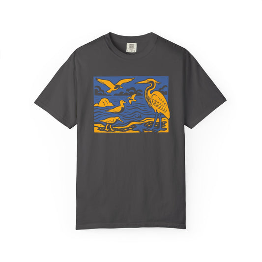 Colorful Nature Scene Unisex T-shirt, Bird T-shirt, Eco-friendly Tee, Summer Fashion, Outdoor Lover Gift