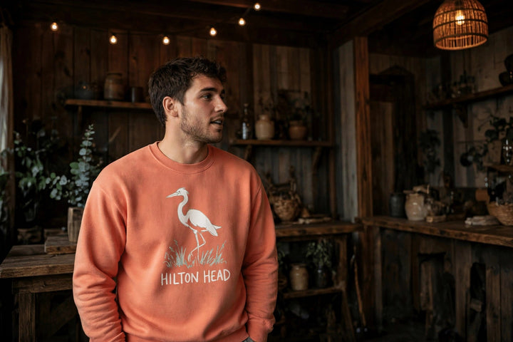 Hilton Head Sweatshirt — in the Five Tides room, male front