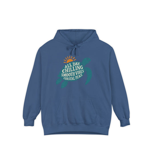 Coastal Vibes Garment-Dyed Hoodie: All Day Chilling Pullover, Beach Day Apparel, Nature Lover Gift, Casual Wear, Relaxing Outfit