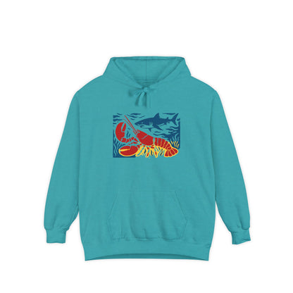 Ocean Life Garment-Dyed Hoodie, Beachwear, Casual Style, Gift for Nature Lovers, Eco-Friendly Apparel, Fishing Enthusiast Sweatshirt
