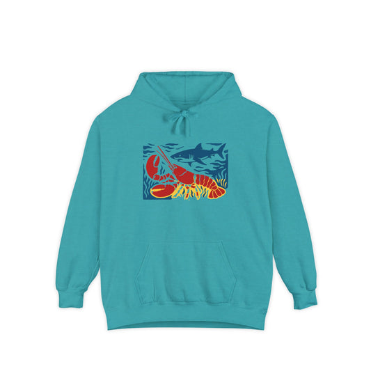 Ocean Life Garment-Dyed Hoodie, Beachwear, Casual Style, Gift for Nature Lovers, Eco-Friendly Apparel, Fishing Enthusiast Sweatshirt