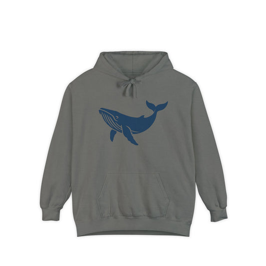 Ocean-Inspired Garment-Dyed Hoodie with Whale Design, Cozy Sweatshirt for Beach Lovers, Ideal Gift for Marine Enthusiasts, Casual Wear