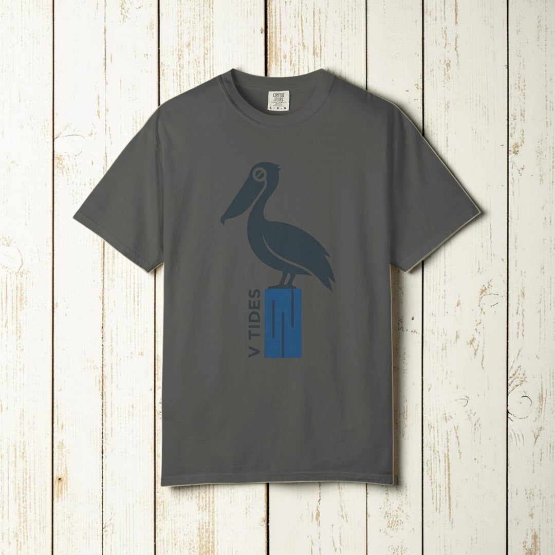 Gray t-shirt with a pelican design and &