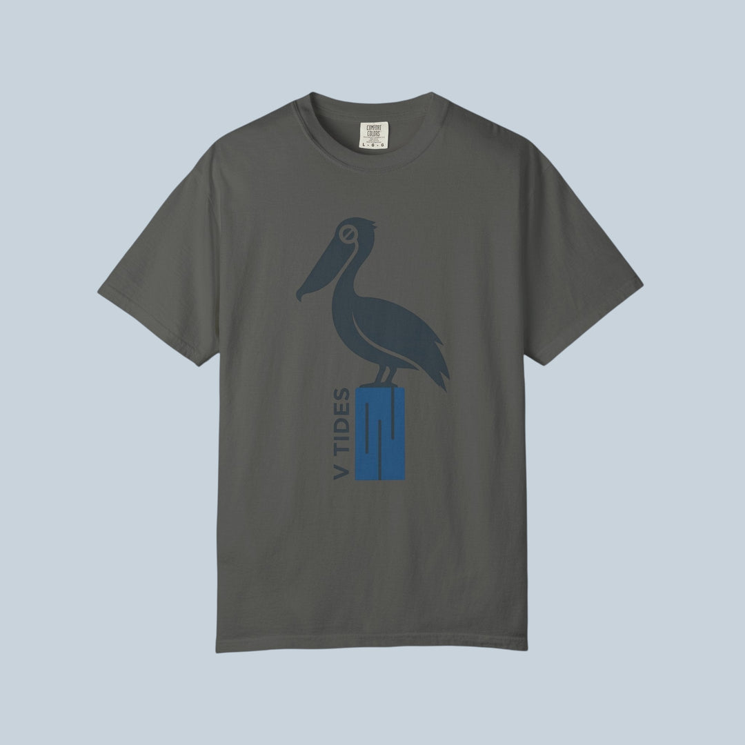 Gray t-shirt with a pelican design and &