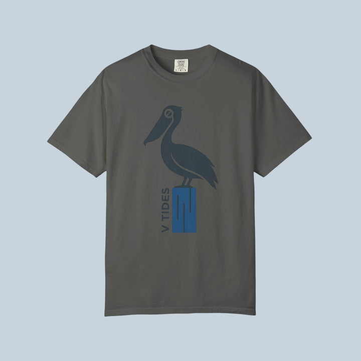 Gray t-shirt with a pelican design and &