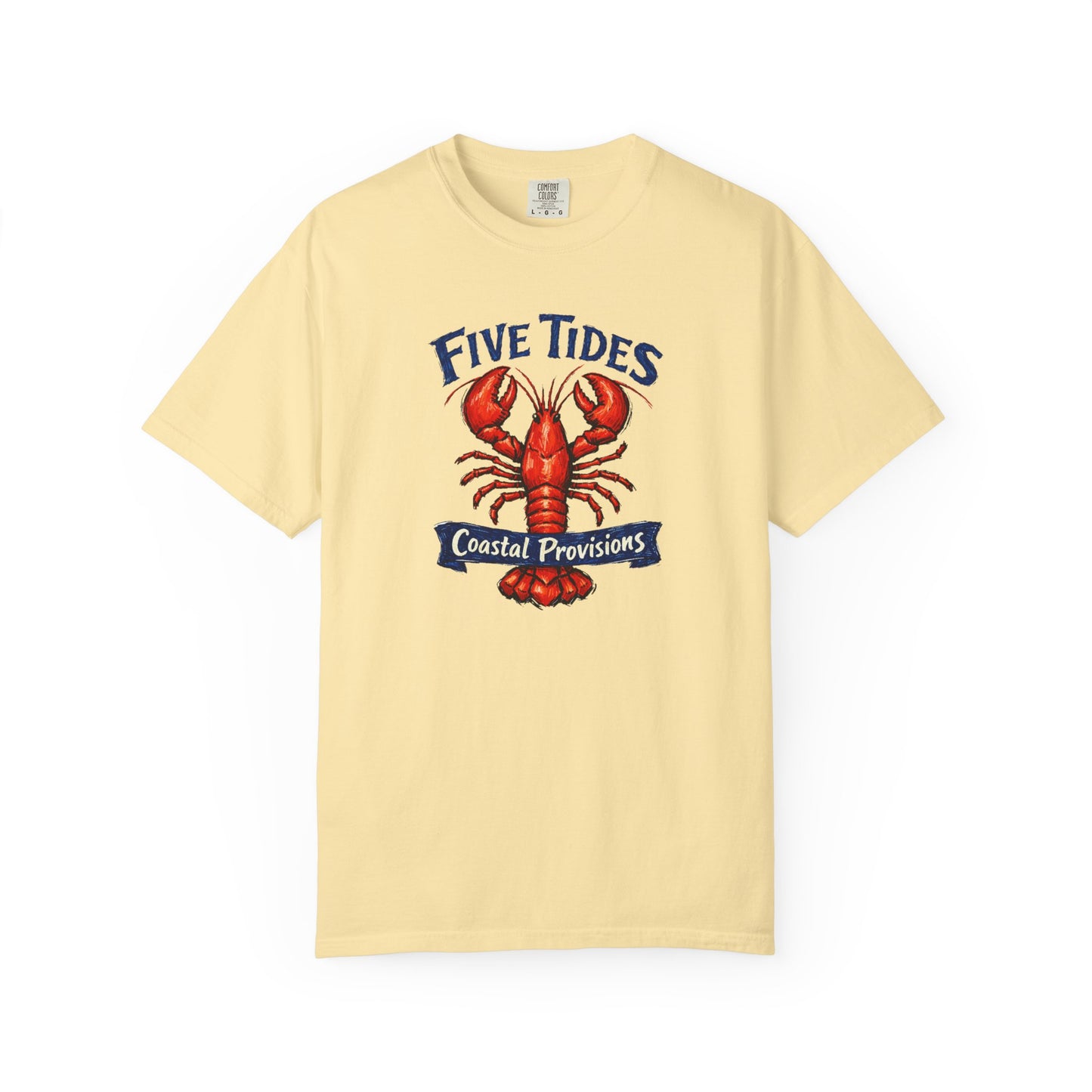 Lobster Coastal Provisions T-Shirt - Five Tides Seafood Graphic Cotton Tee