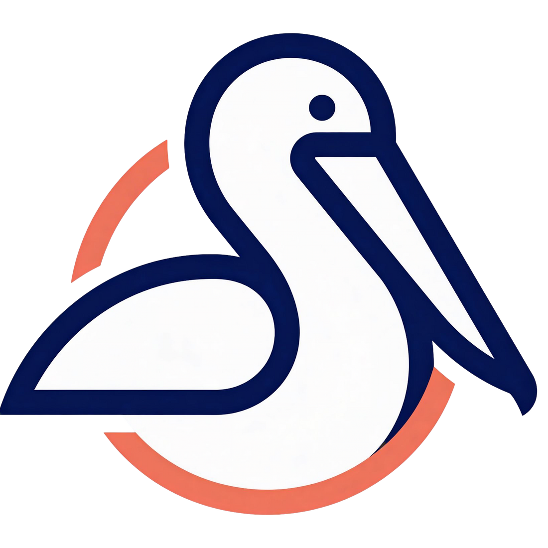 Logo of a pelican with a red circle on a white background