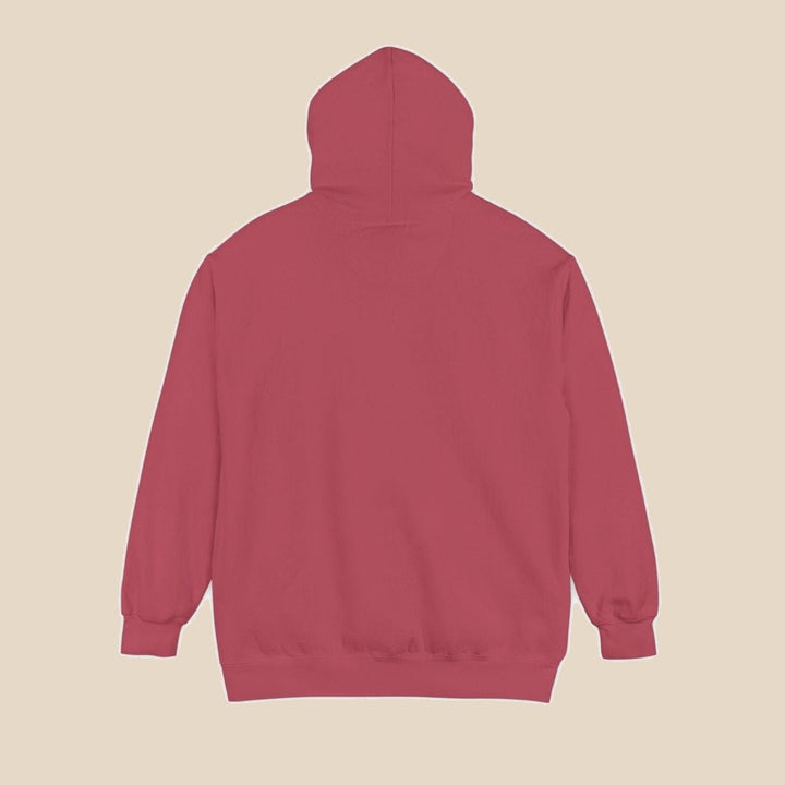 Charleston Sea Oats crimson hoodie flat lay — plain back of this coastal graphic pullover by Five Tides Apparel