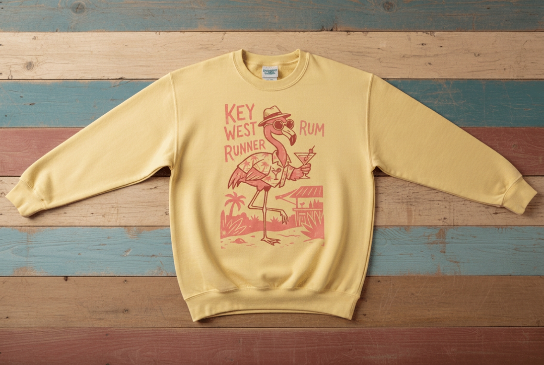 Banana sweatshirt with RUM corrected beside the flamingo