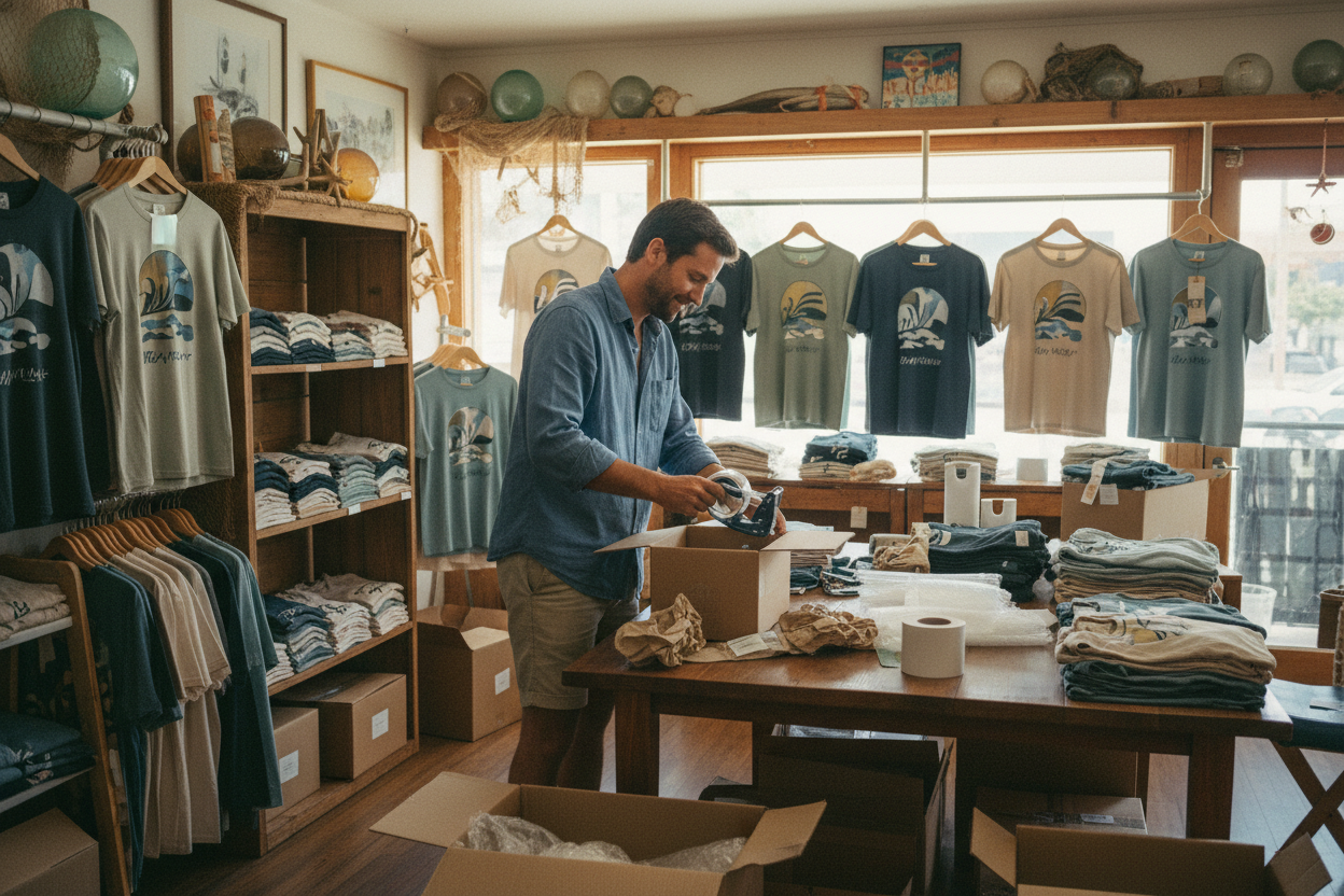 Beach Store Owner Packing - No Text Version