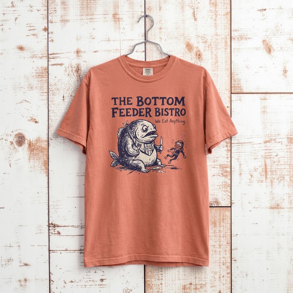 Bottom Feeder Bistro Tee | Garment-Dyed Vintage Fish Graphic - FIVE TIDES APPAREL