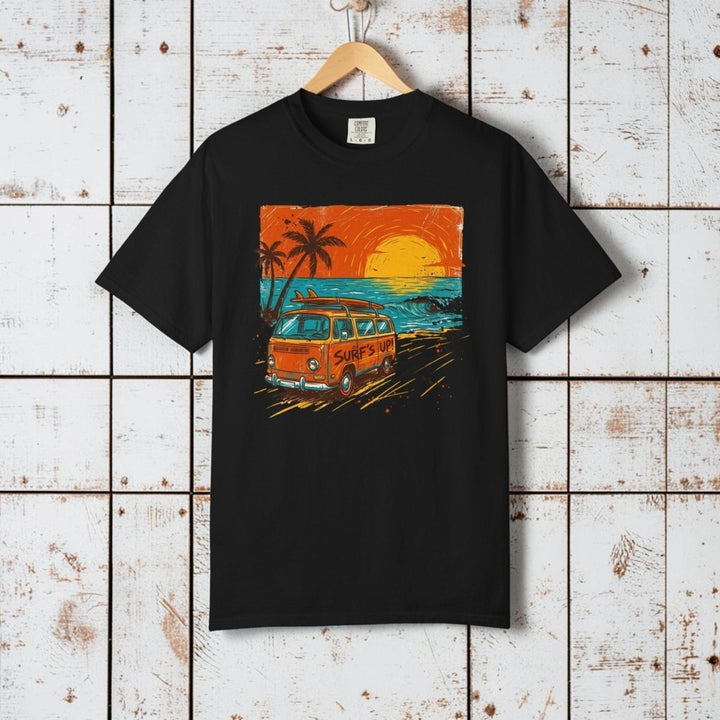 Casual Vintage Beach Van Tee | Garment-Dyed Retro Surf Graphic - FIVE TIDES APPAREL