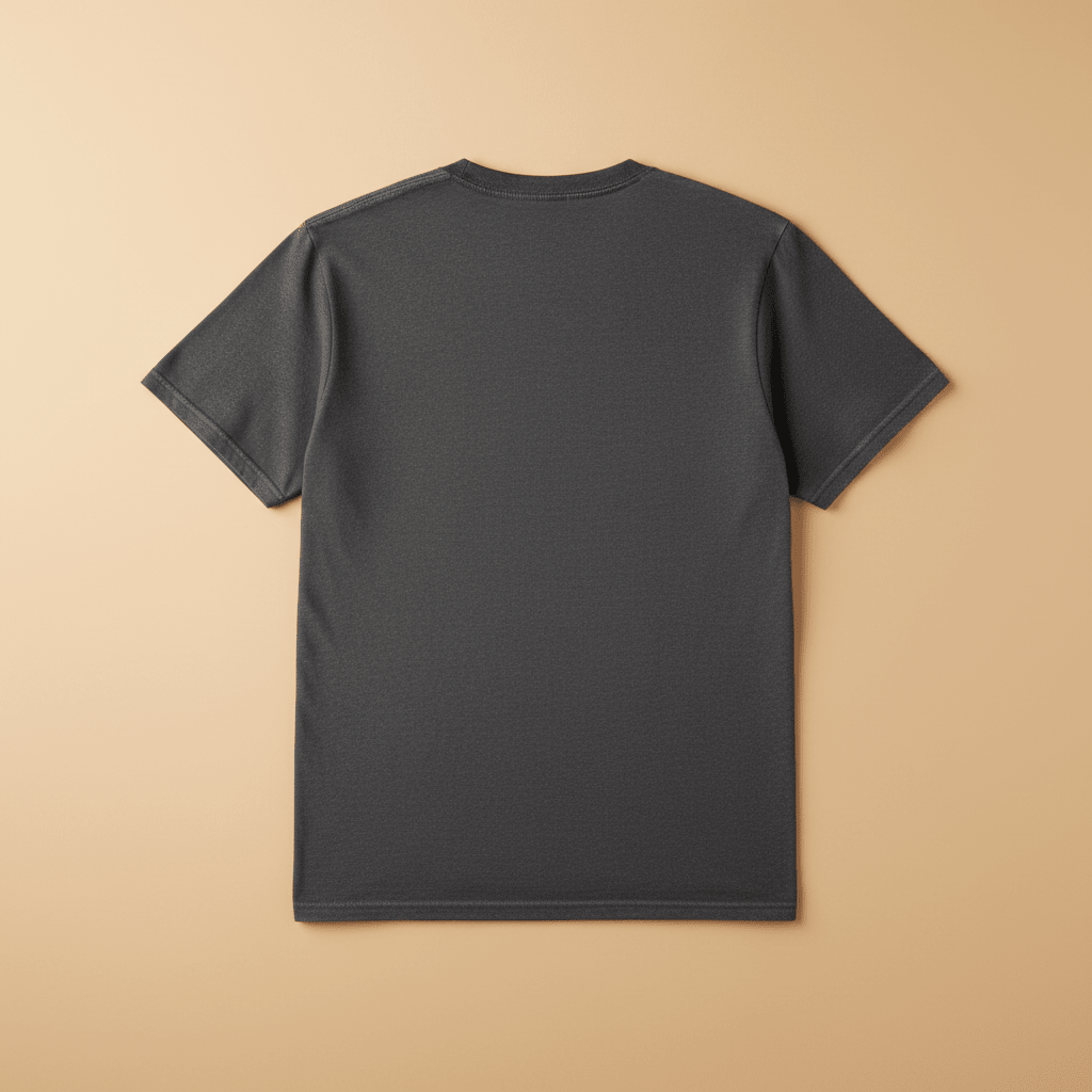 Catalina Fish Market Tee in Pepper/Charcoal — plain back, warm sand studio background
