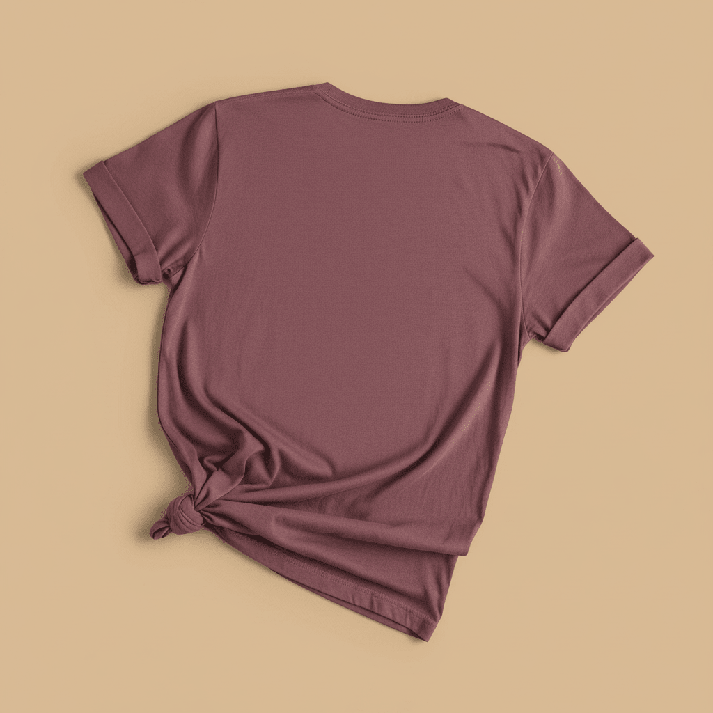 Catch the Thrill Tee in Brick/Mauve — plain back, warm sand studio background