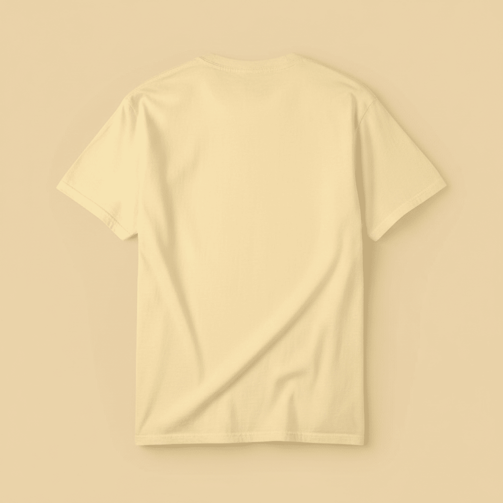 Beach Living Tee in Butter Yellow — plain back, warm sand studio background