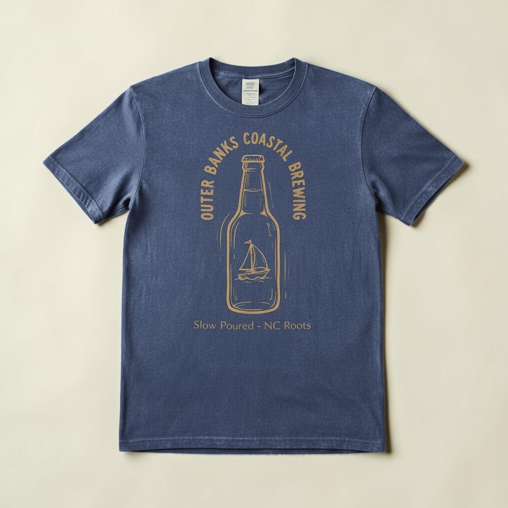 Coastal Brewing Bottle Graphic Tee — Denim on Colorful Driftwood
