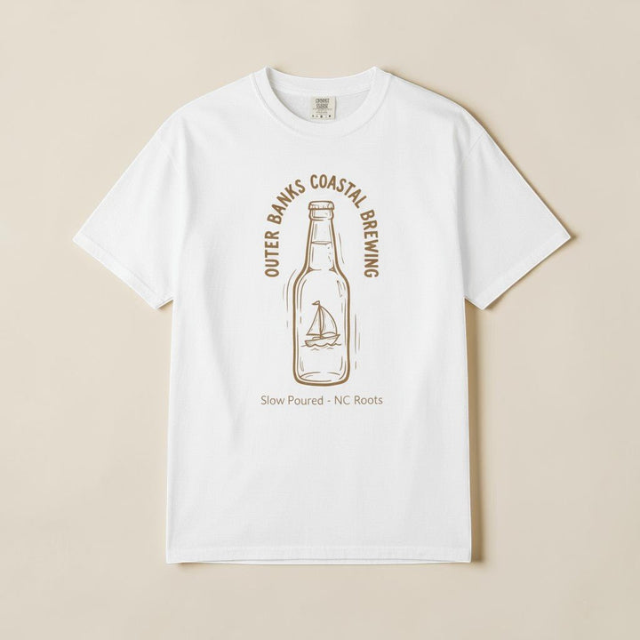 Coastal Brewing Bottle Graphic Tee — White on Colorful Driftwood