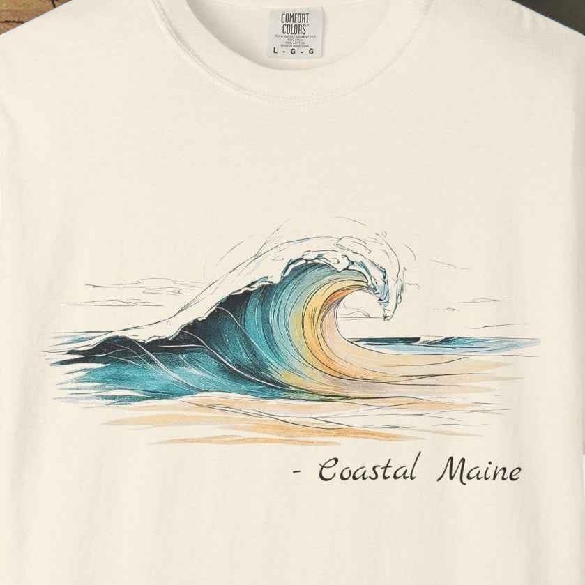 Coastal Maine Wave T-Shirt, 100% Ring-Spun Garment-Dyed Cotton