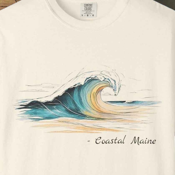 Coastal Maine Wave T-Shirt, 100% Ring-Spun Garment-Dyed Cotton