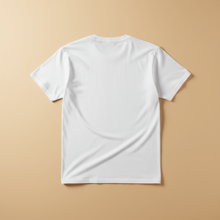 Westcoast Coastal Vibes Tee in White — plain back, warm sand studio background