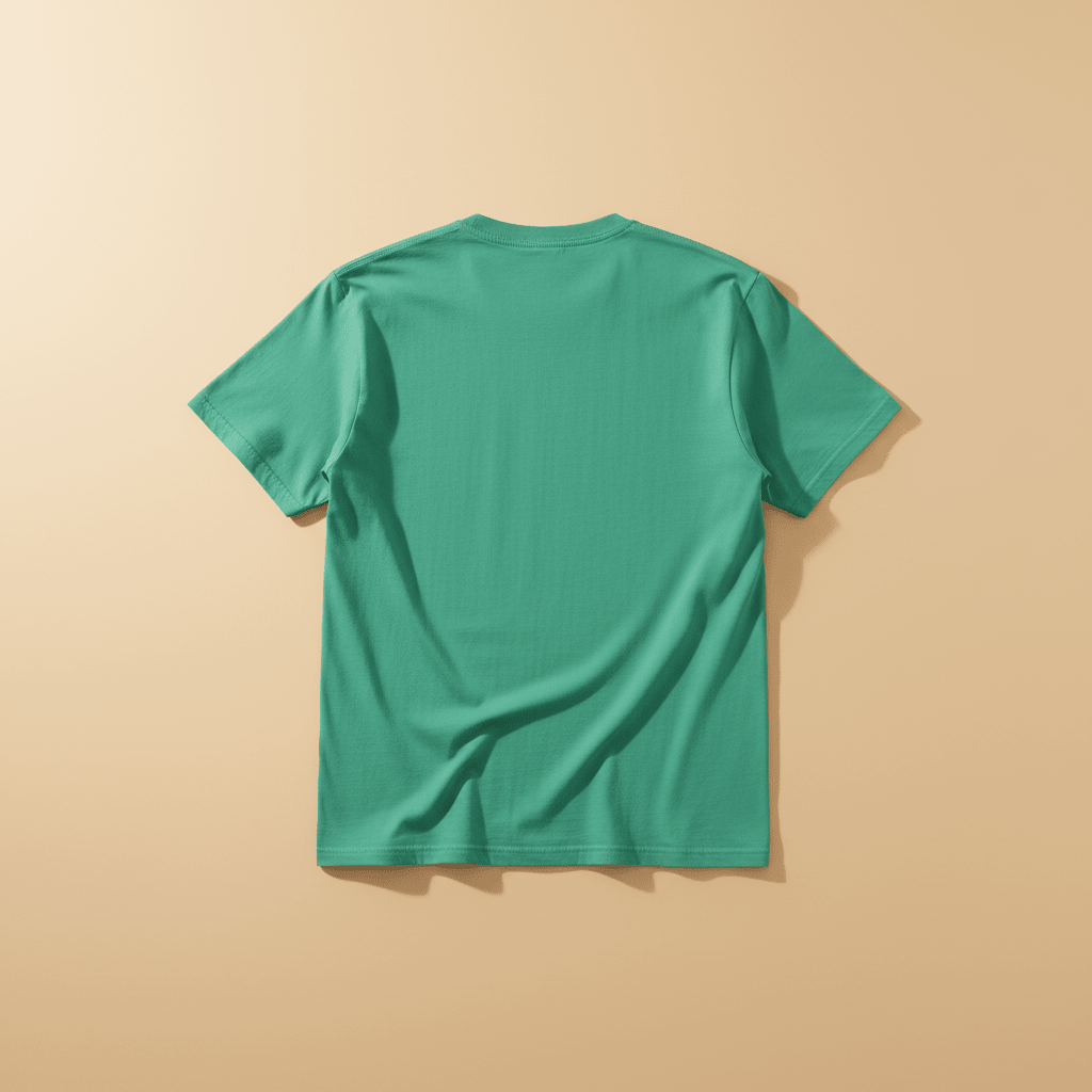 Westcoast Coastal Vibes Tee in Island Green — plain back, warm sand studio background