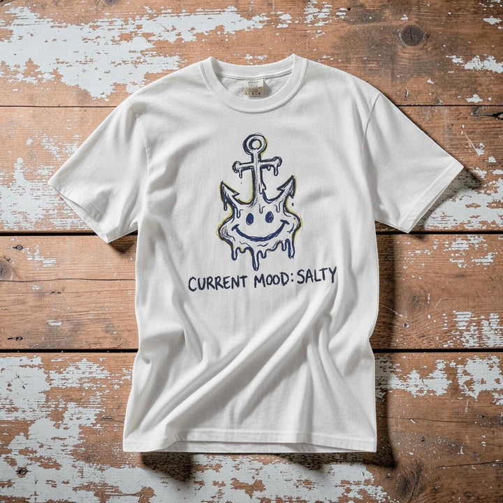 Salty Anchor Current Mood Salty graphic t-shirt in White coastal lifestyle product photo