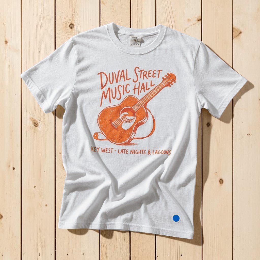 Duval Street Music Hall guitar graphic t-shirt in White Key West lifestyle product photo