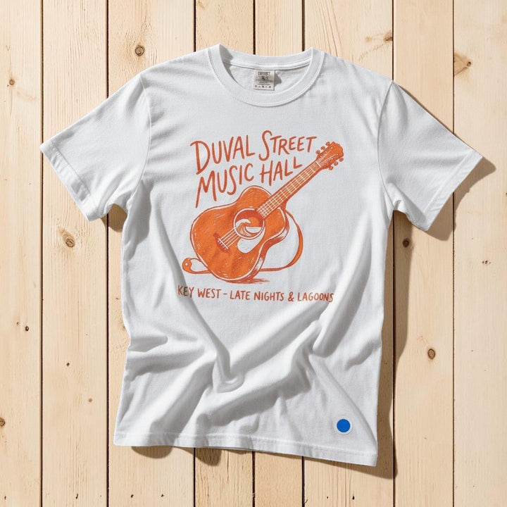 Duval Street Music Hall guitar graphic t-shirt in White Key West lifestyle product photo