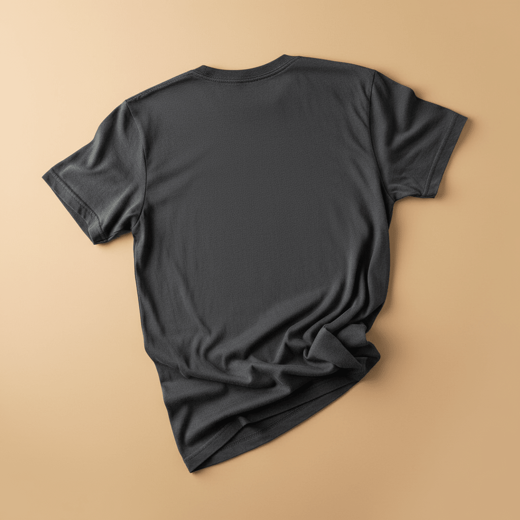 East Coast Tee in Pepper/Charcoal — plain back, warm sand studio background