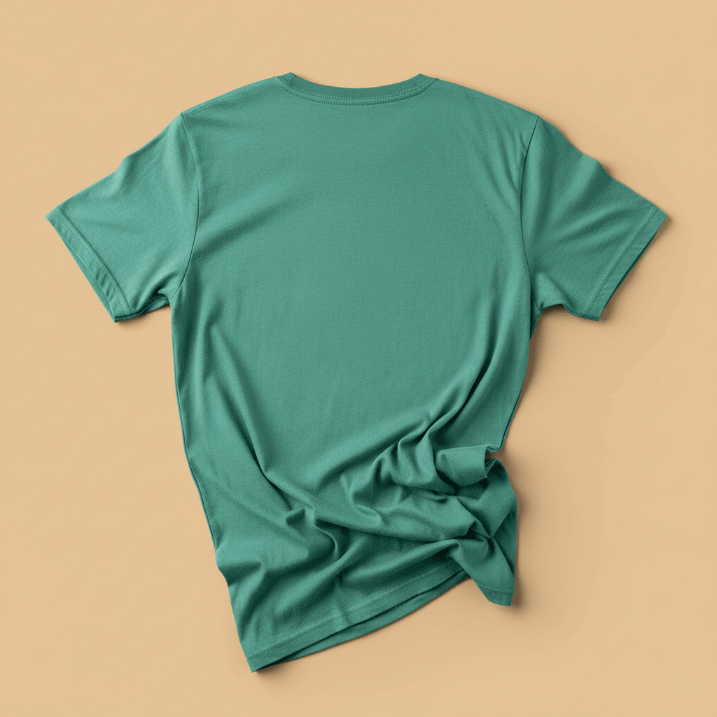 East Coast Tee in Island Green — plain back, warm sand studio background