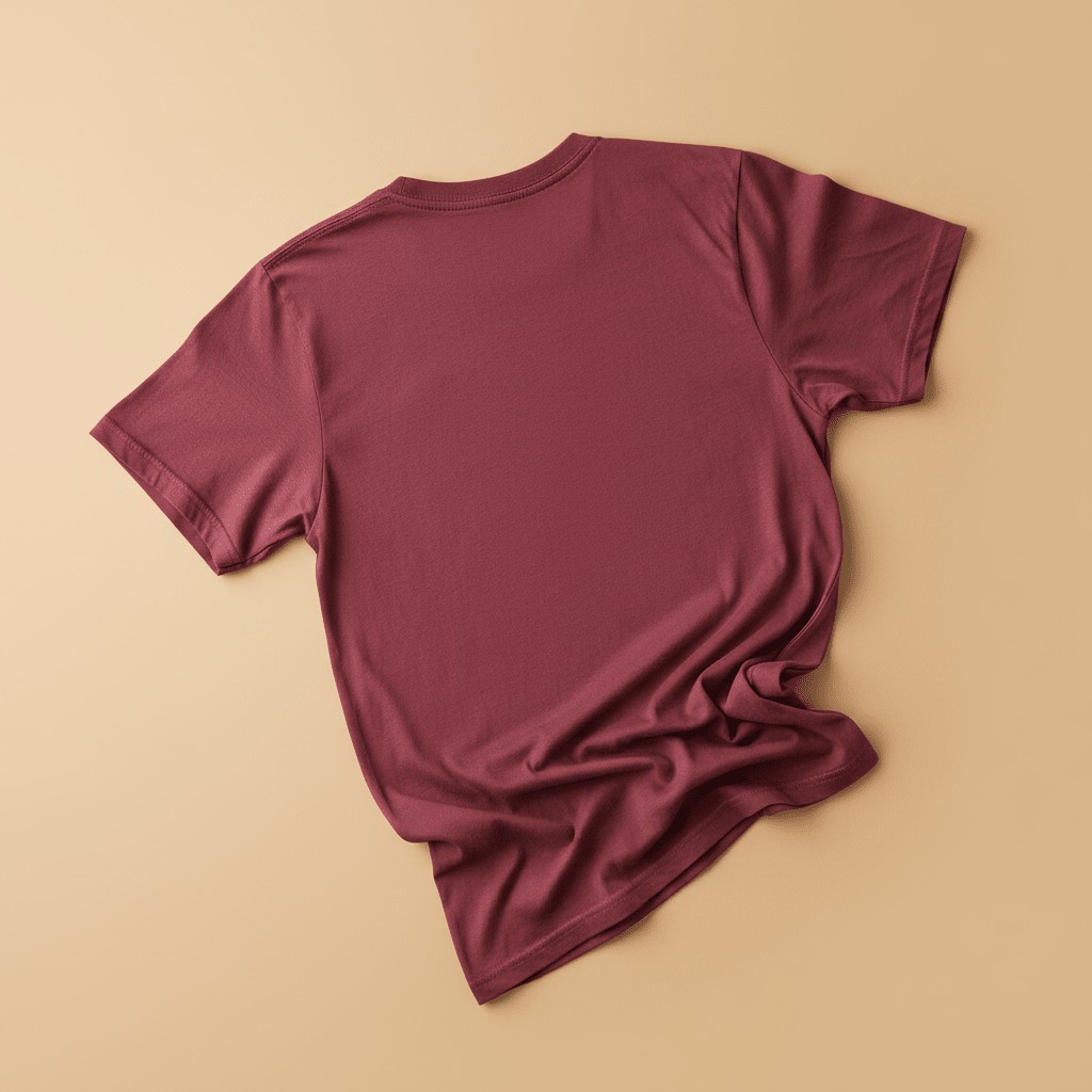 East Coast Tee in Chili/Crimson — plain back, warm sand studio background