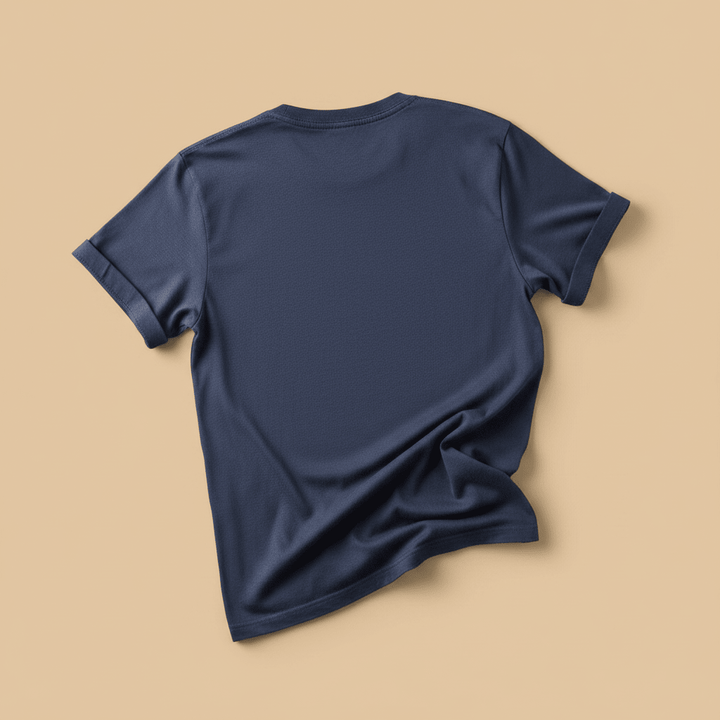 East Coast Tee in China Blue — plain back, warm sand studio background