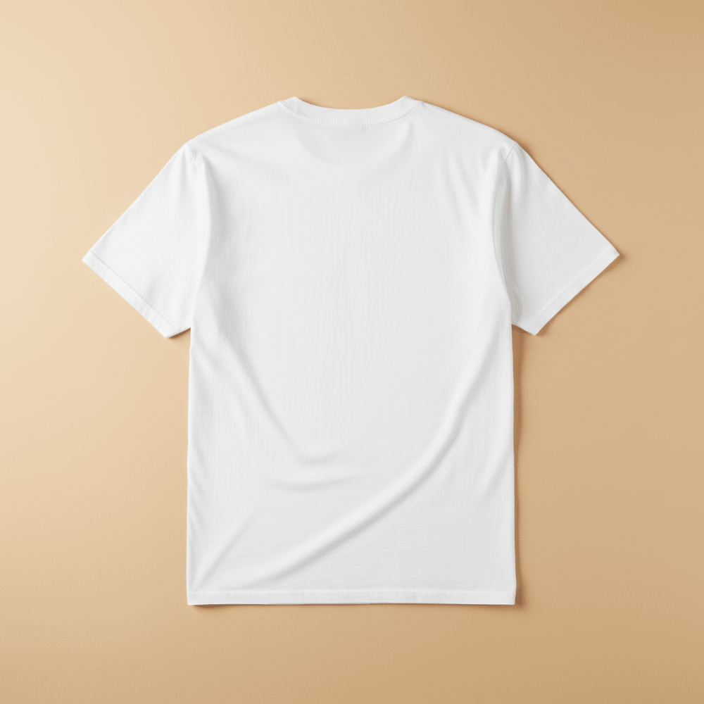 East Coast Wave Tee in White — plain back, warm sand studio background
