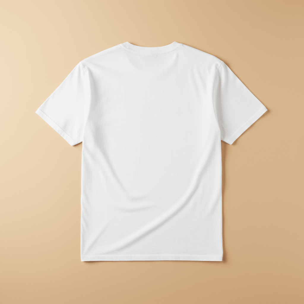 East Coast Wave Tee in White — plain back, warm sand studio background