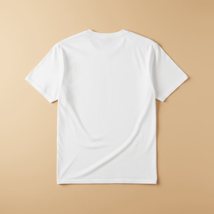 East Coast Wave Tee in White — plain back, warm sand studio background