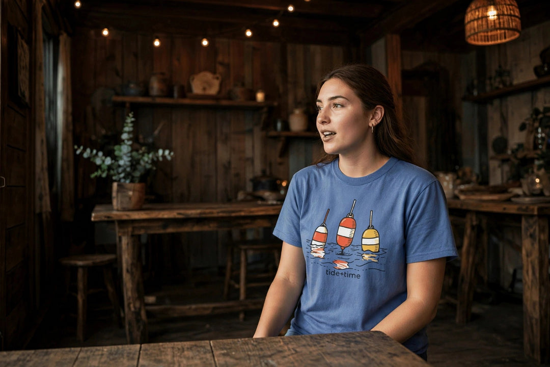 Beach Buoy Graphic Tee — in the Five Tides room, female front