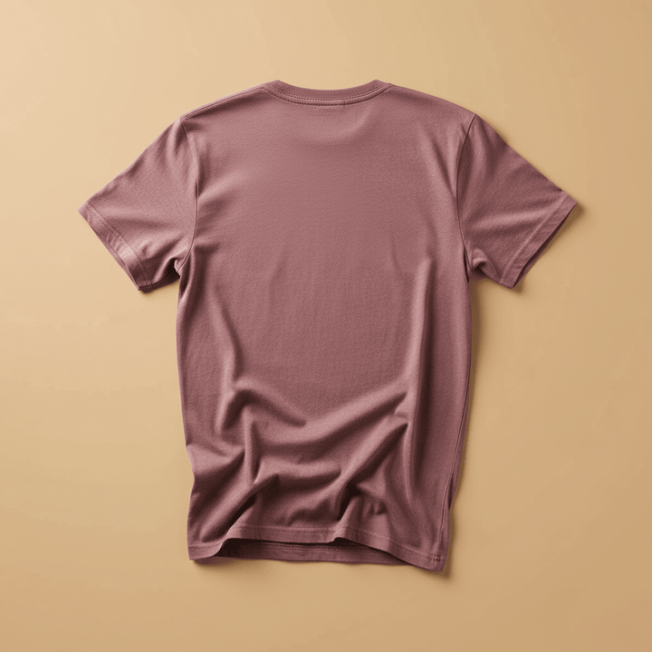Fish Tee in Brick — plain back, warm sand studio background