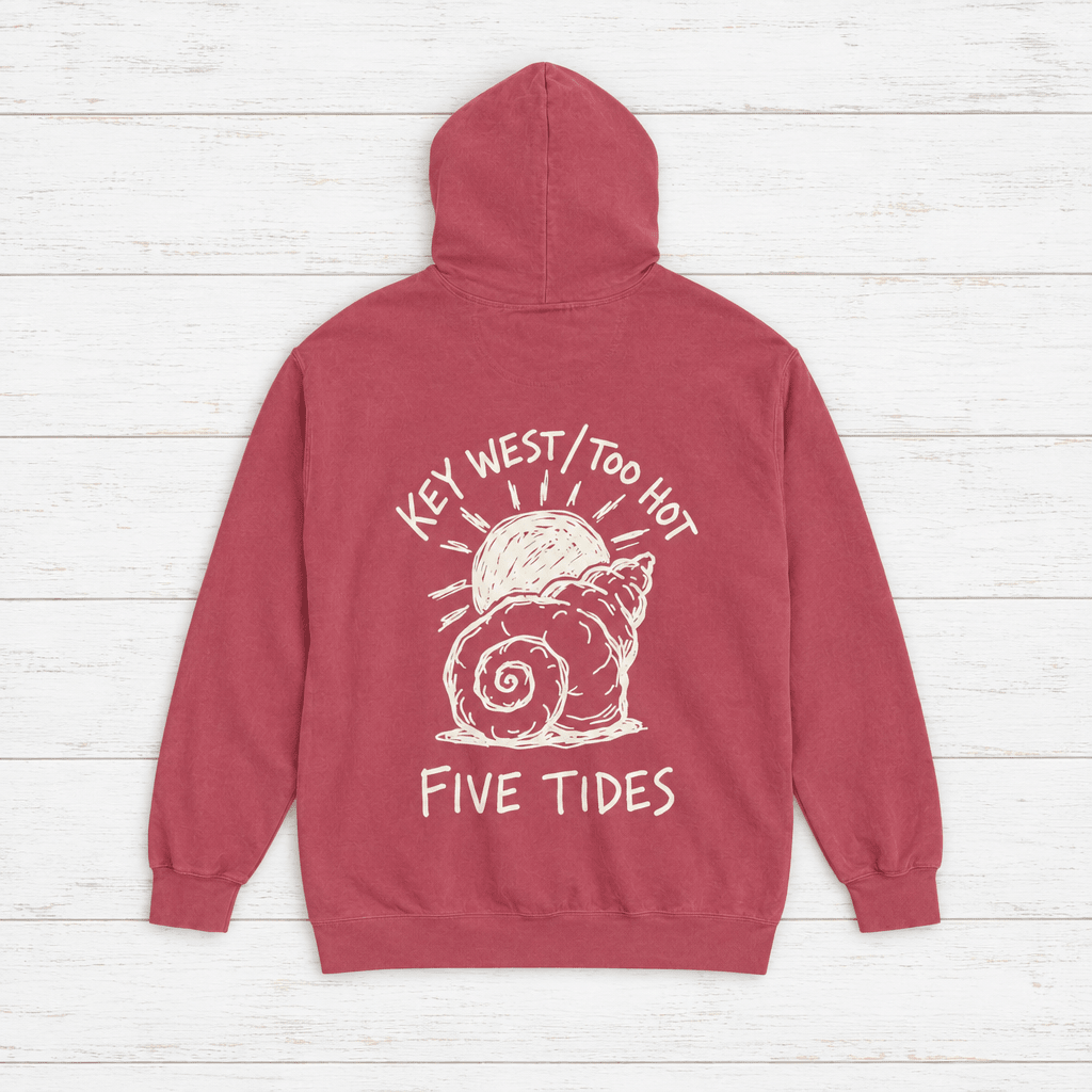 Beach Snail hoodie flat lay on whitewashed boards