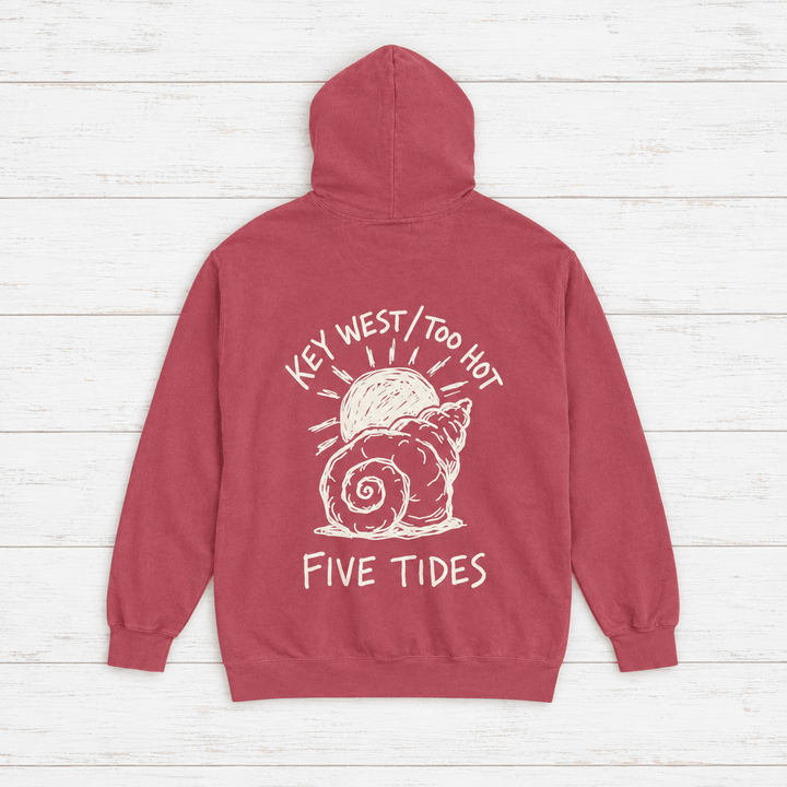 Beach Snail hoodie flat lay on whitewashed boards