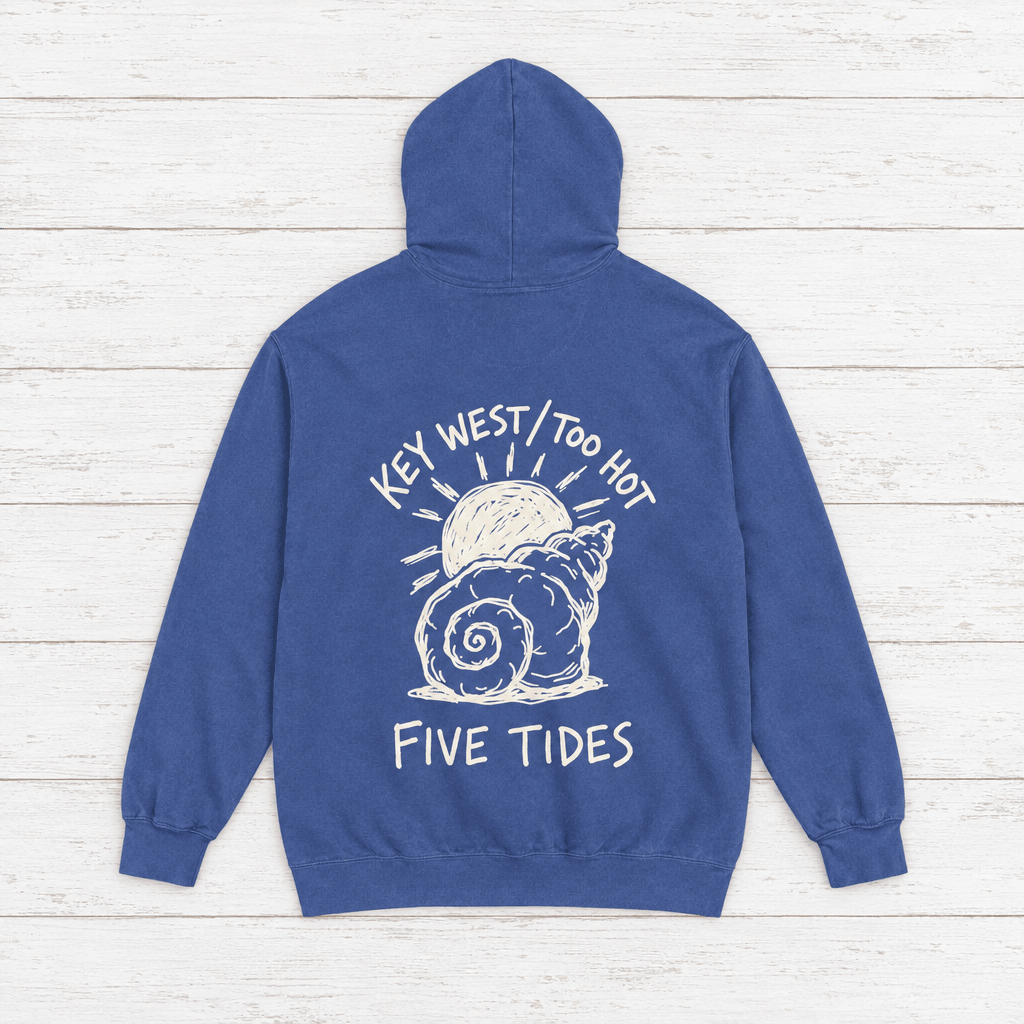 Beach Snail hoodie flat lay on whitewashed boards