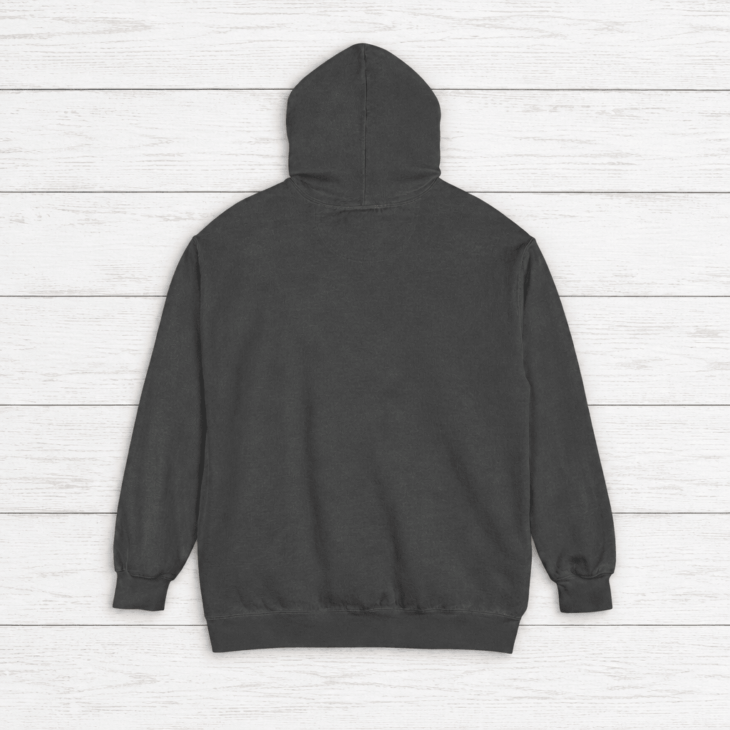 Chesapeake Crab House hoodie flat lay on whitewashed boards