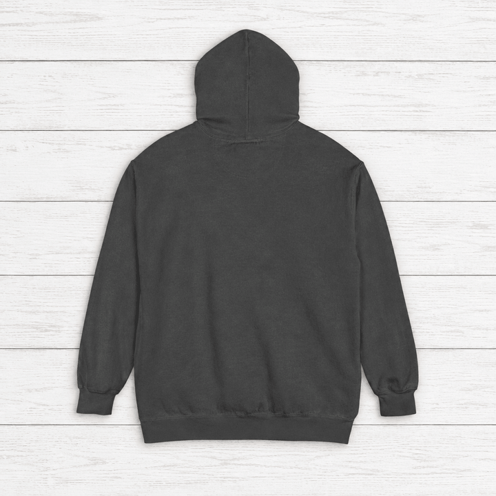 Chesapeake Crab House hoodie flat lay on whitewashed boards