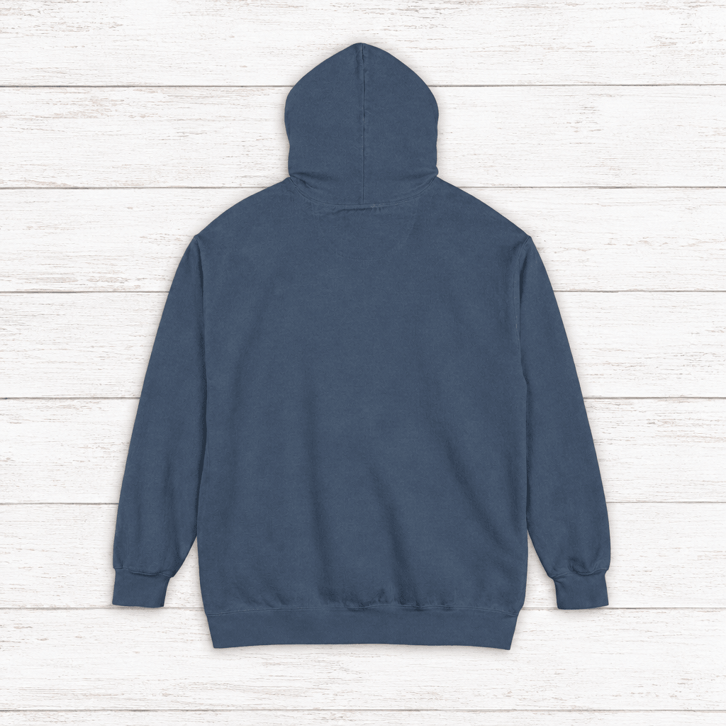 Chesapeake Crab House hoodie flat lay on whitewashed boards