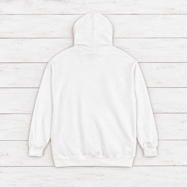 Chesapeake Crab House hoodie flat lay on whitewashed boards