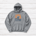 Flo Blue Coastal Vibes Beach hoodie flat lay, front view — retro sunset graphic pullover by Five Tides Apparel